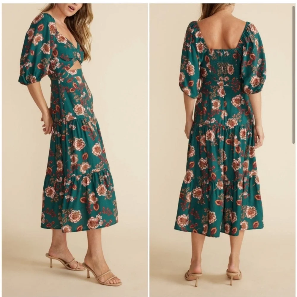 MINK PINK Olivia Midi Dress in Green. - Picture 2 of 13